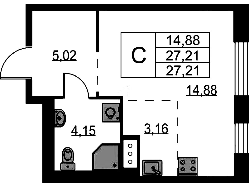 Квартира студия 27.21 м², 2/9 эт., ЖК «Квартал Лаголово»